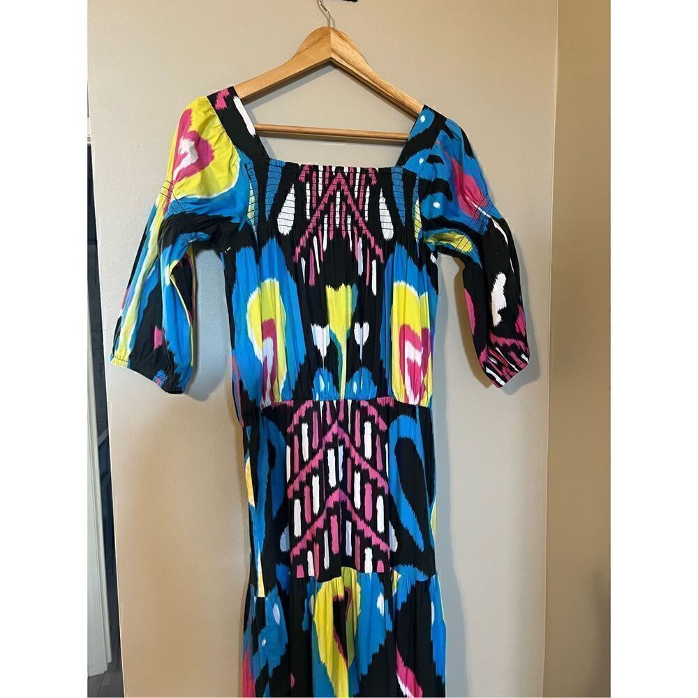 Sheridan French Women’s Size Medium Isabel Maxi Dress Black Blue Heart Ikat NWOT - Picture 12 of 14